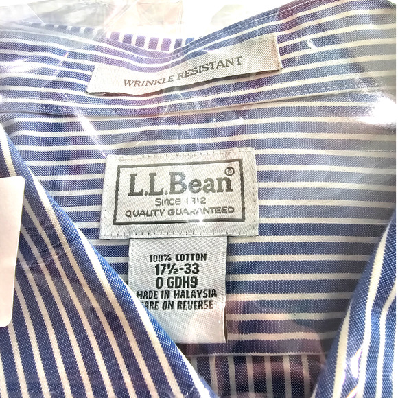 L.L. Bean Wrinkle Resistant 100% Cotton Blue and White Stripe Shirt Size 17.5-33 - Picture 2 of 8